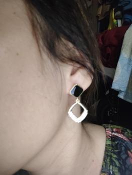 Product Review of Minzo Anting Korea Perempuan Imitasi Dewasa Motif Kotak Hitam Earrings Aksesoris Perhiasan Wanita Elegan from f**e 0