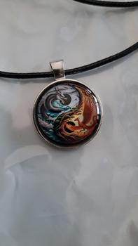 Product Review of Kalung Liontin Yin Yang Art Kaca Cembung Tali Kulit Rantai Stainless Steel from u**5 1