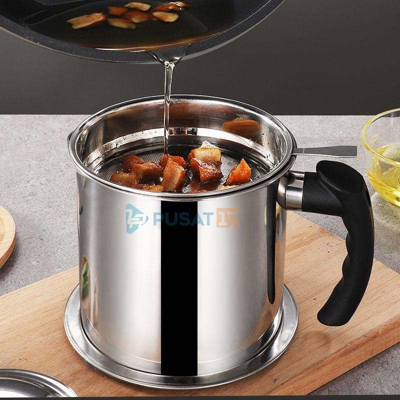 PUSAT17 OIL POT FILTER 1300ML SARINGAN STAINLESS MINYAK GORENG SISA WADAH JELANTAH TEMPAT MINYAK SARINGAN