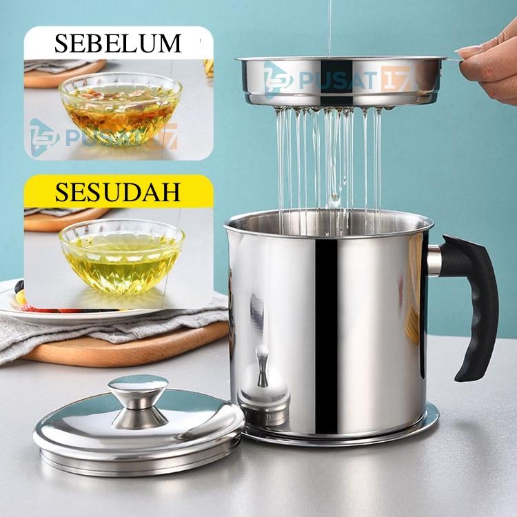 PUSAT17 OIL POT FILTER 1300ML SARINGAN STAINLESS MINYAK GORENG SISA WADAH JELANTAH TEMPAT MINYAK SARINGAN