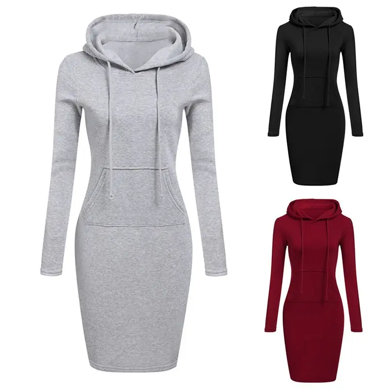 Arrival Women Casual Dress Long Sleeve Hoodie Hooded Jumper Pockets Sweater Tops