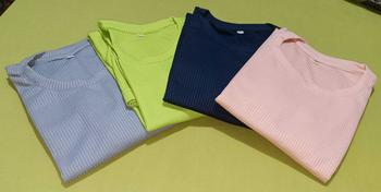 Product Review of E&G Mini Waffle Shirts Knit Style Fabric Regular T-Shirts Cotton Casual Plain Comfort Top Knitwear Basic Streetwear Minimalist Lingerie Round Neck Short Sleeve Womenswear Maternity from R**m 1