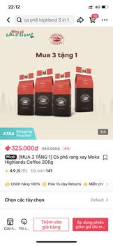 Product Review of [MUA 3 TẶNG 1] Combo 3 gói cà phê rang xay Moka Highlands Coffee 200g tặng 01 ly sứ Highlands cao cấp from H**g L** 0