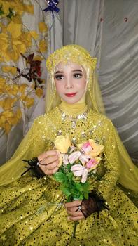 Product Review of Crown / Bando Pengantin / Hiasan Kepala / Aksesoris Wedding / Bando Mutiara Permata / Headpiece, Mahkota Perempuan Putih Rose Biru Gold Pink from R**💄 1