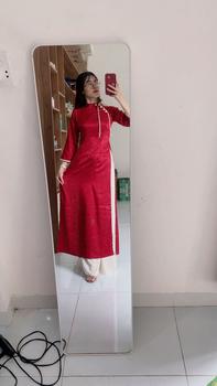 Product Review of Áo dài truyền thống nữ Hạ Kì [Cam House] chất liệu lụa gấm tà dáng rộng thiết kế tay lỡ cổ lệch đính nơ họa tiết hoa in nổi cao cấp from A**🍀 3