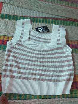 Product Review of (MUA TRÊN LIVE NHẬN NGAY) Áo Croptop Len 2 Dây Bản To Quảng Châu Dệt Kim Kẻ Ngang Women Cổ Tròn Nhung from E** G** C** 0