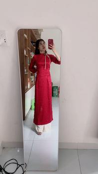 Product Review of Áo dài truyền thống nữ Hạ Kì [Cam House] chất liệu lụa gấm tà dáng rộng thiết kế tay lỡ cổ lệch đính nơ họa tiết hoa in nổi cao cấp from A**🍀 2