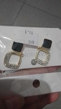 Product Review of Minzo Anting Korea Perempuan Imitasi Dewasa Motif Kotak Hitam Earrings Aksesoris Perhiasan Wanita Elegan from i**a 0