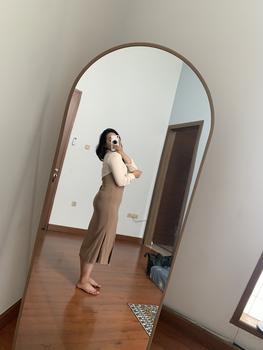 Product Review of Dress Basic Simple Knit Lembut Premium Bahan Melar Lengan Panjang Gaun Casual Bodycon Slim Sexy Wanita  Baju Home Dress Nyaman M436 from R**🐾 1