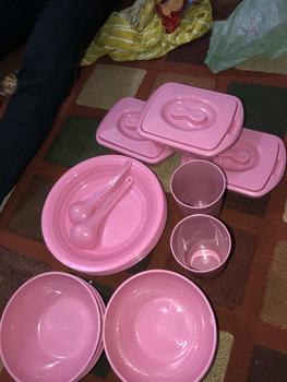 Product Review of Prasmanan set Plastik isi 18 pcs (6pcs Piring+6 Pcs Mangkok+3 Pcs Basi Mini (500ml) +3 Pcs Gelas Ulir) Free Centong sayur mini Makan from X**💝 1