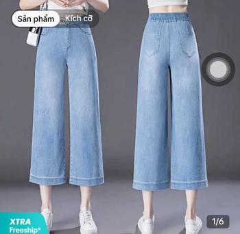 Product Review of Quần bò jean giấy mềm, ống rộng basic co giãn cạp 2 cúc đồng, chun sau rúm M05-quần áo huyền anh quansuong  namlun Pants from N**n 0