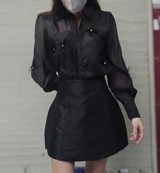 Product Review of Socomo Set bộ áo sơ mi tơ kèm chân váy chữ A tacfa B262024 Nữ Women Kem Top from t**9 0