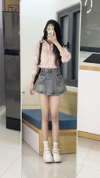 Product Review of BARE_(Có size)Áo kiểu nữ sơ mi dài tay kẻ sọc chất đũi  màu xinh pastel, áo somi phom rộng tay dài_ A281 Women Top Nhung Kem Voi Sen from Q**. 1
