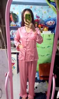 Product Review of Bộ đồ mặc nhà pizama tay dài quần dài CỔ BÈO phối voan chất vải lụa latin mềm mịn dành cho nữ từ 45-65kg pijama ngủ from T**y C**g 0