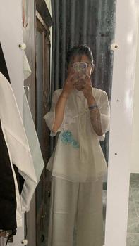 Product Review of Đồ Lam, Pháp Phục Lễ Chùa Vải Voan Tơ Thêu Chim Hạc Vạt Chéo Sang Trọng - Pháp Phục Tuệ Anh Nữ Áo from m**_ 0