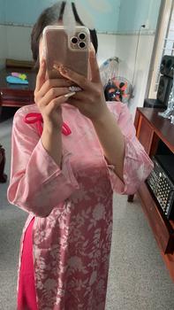 Product Review of Áo Dài Dáng Xuông Gấm Hoa, Có Chiết Ly Sau, Đính Nơ Thời Trang Nữ Sen Kem Women Dress Màu Hồng from l**9 0