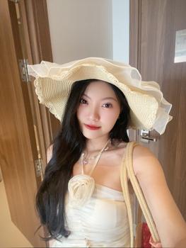 Product Review of Mũ nữ đi biển sợi đan viền ren tiểu thư đính ngọc sang chảnh chất mềm không sợ mất fom Voi Women from M**🌷 0