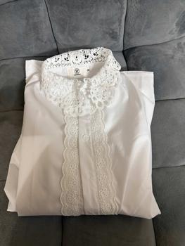 Product Review of Áo sơ mi nữ, áo sơ mi cổ ren áo sơ mi thô nến nẹp viền ren boi măng sét 2 màu trắng xanh full size SM Top Voi Shirt Women Sen  sơ  mi  cổ  trụ  nữ   nữ   lụa  đỏ  sang  chảnh  đễ thương áo cánh & áo sơ mi áo cánh & áo sơ mi from L** T**g 1