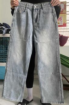 Product Review of Quần jeans nữ Ống suông Vải Qc phối thêu thỏ màu xanh nhạt basic (S-2XL) Q1339 dài 105cm Women from 🌷**🌷 0