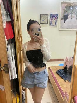Product Review of Áo khoác cardigan croptop dài tay nữ vải len lưới hoa xuyên thấu khoác áo kiểu đầm hở sang chảnh G649 Nhung Women Ren Viền Ren Màu Đen Voi from N**n 2