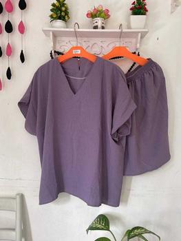 Product Review of [Nira Daster] Setelan Jumbo Crinkle Airflow Polos Setelan Celana pendek wanita Setelan Lengan pendek Setelan wanita Baju rumahan Baju tidur Baju wanita from R**🥰 1