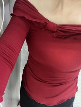 Product Review of Áo tay dài trễ vai đỏ cherry kiểu nơ chất cotton co giãn 4 chiều Nữ Top Women from H**o 1