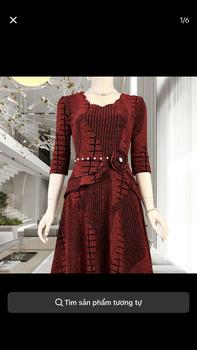 Product Review of M674 Đầm nhũ cổ lượn , đính cườm eo gắn hoa Nữ Women Dress Váy Đỏ from T**💕 0