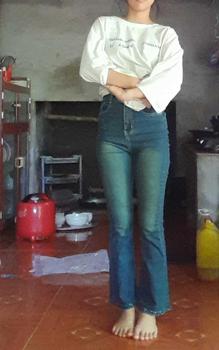 Product Review of (LOE NẤM LÙN) Quần Ống Loe 9 Tấc Jean Trơn Cho Nữ Nấm Lùn 90cm Lưng Cao Bò Màu Xanh Rêu 1m40 1m45 1m48 1m50 Y2K Women Pants jeans from ** 0