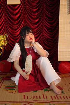 Product Review of S783 ÁO DÀI THIẾT KẾ BIGSIZE KIỂU LÔNG VŨ + QUẦN (TÁO ĐỎ BIGSIZE 55-90KG) from M**y 🐣**🐥 0