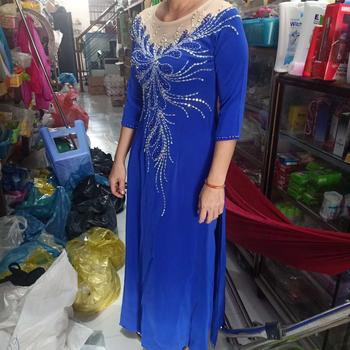 Product Review of Bộ áo dài bà sui chất liệu lụa Mỹ đính kết hạt thủ công sang trọng Trơn Thông thường Váy chữ A Thông thường Nữ Khuy Kim Tuyến Dress Women from u**3 3