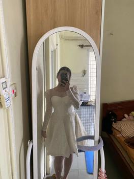 Product Review of Đầm ren tay dài màu trắng kem 3 lớp có kèm mút ngực  Size ML Women Nữ Voi Dress Sen Voan. from K**u T**ỳ T**g 1