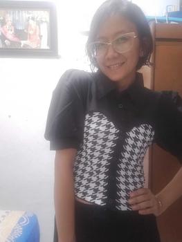 Product Review of Suzan Blouse Kemeja Mix Cotton Knit - Rajut Korea Style Atasan Wanita TM 70135 from u**6 0