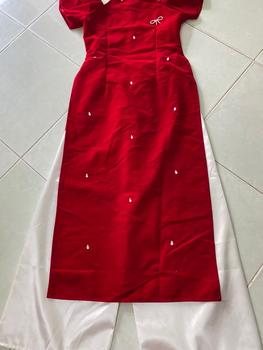 Product Review of Sét Áo Dài nữ cách tân, Đính cườm, tay ngắn, Thích Hợp Cho DỊP TẾT Women Nhung Dress Màu Đỏ from S**n 1