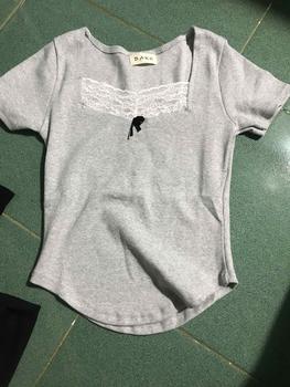 Product Review of BARE_Áo thun ôm tay ngắn vạt bầu phối ren nơ chất thun gân tăm- A363 Nữ Top Women Voi Xám Sơ Mi Đen Cổ Tròn from N**n 0
