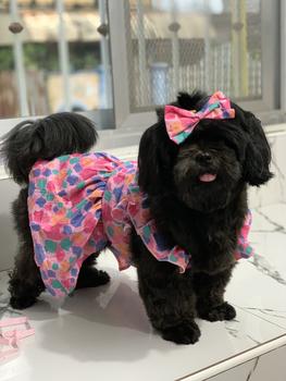 Product Review of Pet Dress Floral Pattern Pleated Hemming Windproof Pet Vest Puppy Flying Sleeve Clothes for Spring from B**🐶 2