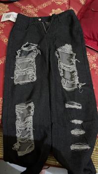 Product Review of Quần Jean Rách Màu Đen, Ngoại Cỡ, Dành Cho Cô Gái Đầy Đặn, Phong Cách Đường Phố Cao Cấp Mỹ, Dáng Rộng Và Dáng Ôm, Ống Rộng Và Thẳng, Quần quét đất Nhà, Dành Cho Nữ Women Pants from @**0 0