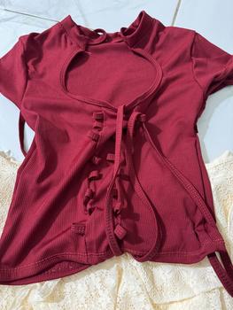 Product Review of [SB43] Sét bộ nữ 2 món áo tay ngắn đan dây và chân váy ren tua rua có quần bí trong Nữ Women Voi Thun Top Sen from P**n 1