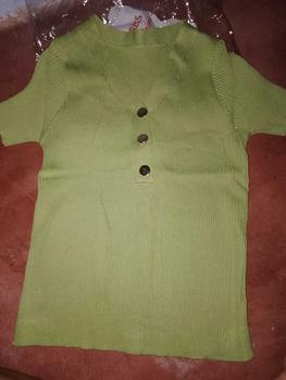 Product Review of new arrivals  korean style  knitted blouse /v-neck fashion 2colors  blouse Xs to large/t-shirts from V**ɞ 0