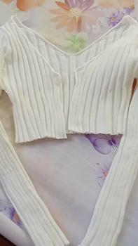 Product Review of Women's knitted V-neck knitted cardigan low-cut sexy navel long-sleeved bottoming top from ஐ**ஐ 0