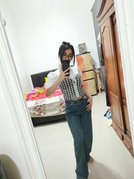 Product Review of Suzan Blouse Kemeja Mix Cotton Knit - Rajut Korea Style Atasan Wanita TM 70135 from i**a 0