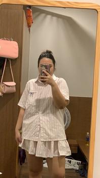 Product Review of (BigSize 48-90kg) Set Bộ Nữ BigSize Sét VÁY ÁO SM KẺ NƠ THÊU + CHÂN VÁY CÓ QUẦN TRONG Top Women from T**🏻 1