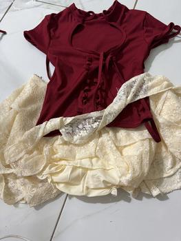 Product Review of [SB43] Sét bộ nữ 2 món áo tay ngắn đan dây và chân váy ren tua rua có quần bí trong Nữ Women Voi Thun Top Sen from P**n 3
