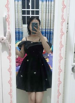 Product Review of Đầm tafta phối nơ đá 2 dây trễ vai nhấn eo dáng xòe cho nữ - Women Dress Voi from k**🦋 0