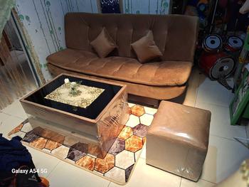 Product Review of Sofa Bed Pillowtop+ Meja + Puff/Stool. Bonus 2 Bantal | Bahan Bludru | Sofa Tidur/Sofa Malas/ Sofa Santai / Sofa bed minimalis. PROMO Furniture from E**n s**i 1