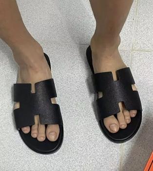 Product Review of Dép Nam quai ngang bản da sần chữ [H] full đen .sang xịn mịn DéP Sandal Đế Bằng Cao Su Nhung Đồng from O**h 0