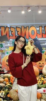Product Review of ÁO THUN TAY DÀI NỮ PHONG CÁCH UZZANG DỄ THƯƠNG FREESIZE 70 KG TD240901 Women Top Cổ Tròn Nhung Voan from H**m 0