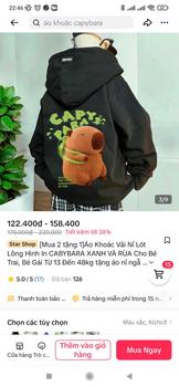Product Review of [Mua 2 tặng 1]Áo Khoác Vải Nỉ Lót Lông Hình In CABYBARA XANH VÀ RÙA Cho Bé Trai, Bé Gái Từ 13 Đến 48kg tặng áo nỉ ngẫu nhiên from Y** C**6 0