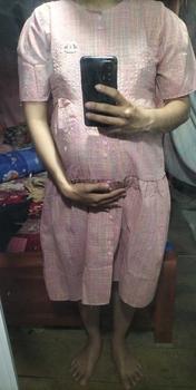 Product Review of [Nhà Moom] Váy babydoll bầu kẻ hồng, tay bồng dáng suông thiết kế siêu xinh cho Mẹ Bầu from K**u b** ** 0