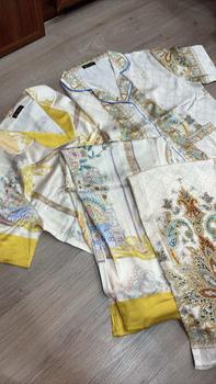 Product Review of Đồ bộ pijama lụa latin cổ vest , in hoạ tiết hoa văn màu nâu trắng  sang trọng có bigsize 60 đến 90kg from N**n 0