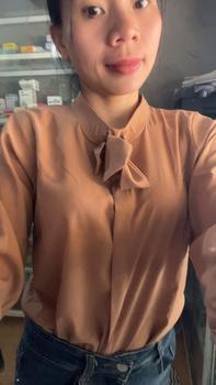 Product Review of áo sơ mi thắt nơ tay dài chất voan tơ nhung mềm mại Top Nữ Women Shirt áo tingoan Jean sơmi kiểutỷtỷ from @**@ 0